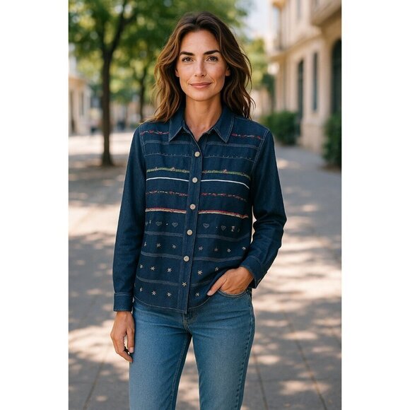 Koret City Blues Petite Tops - Vintage Koret City Blues Women's Medium Embellished Denim Top